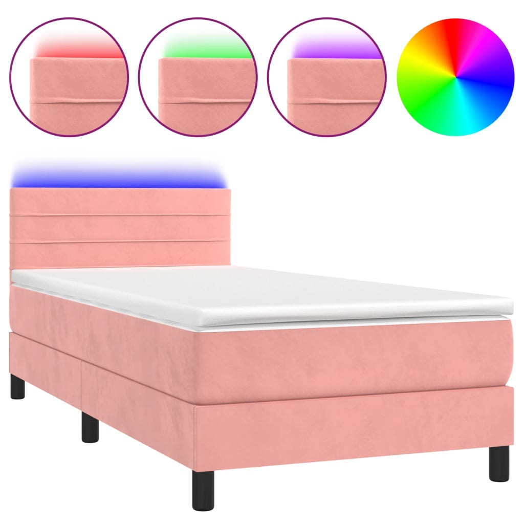 Boxspring met matras en LED fluweel roze 100x200 cm is nu te koop bij PeponiXL, paradijselijk wonen!