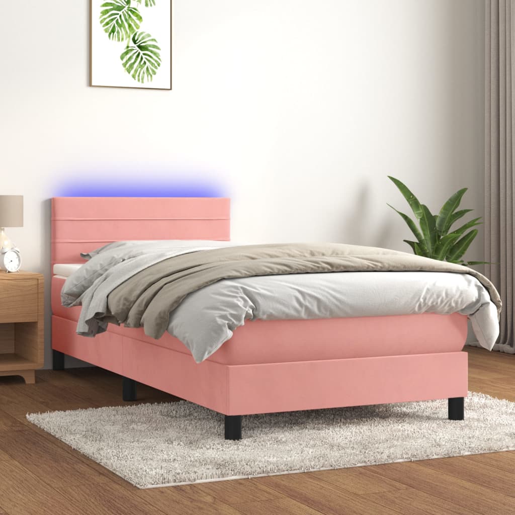 Boxspring met matras en LED fluweel roze 100x200 cm is nu te koop bij PeponiXL, paradijselijk wonen!