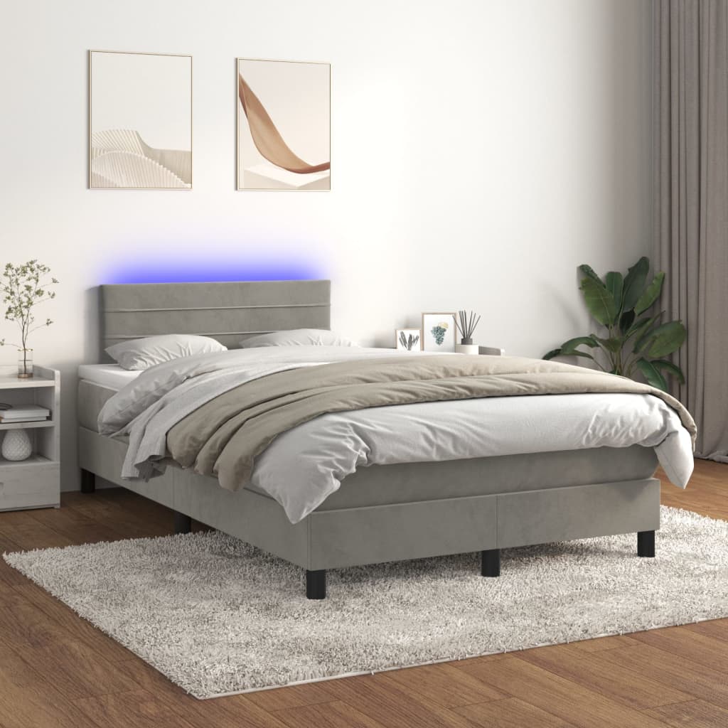Boxspring met matras en LED fluweel lichtgrijs 120x200 cm is nu te koop bij PeponiXL, paradijselijk wonen!