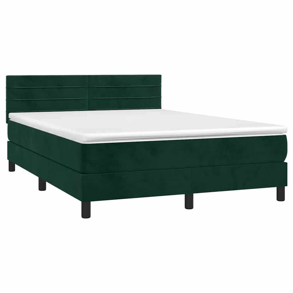Boxspring met matras en LED fluweel donkergroen 140x190 cm is nu te koop bij PeponiXL, paradijselijk wonen!