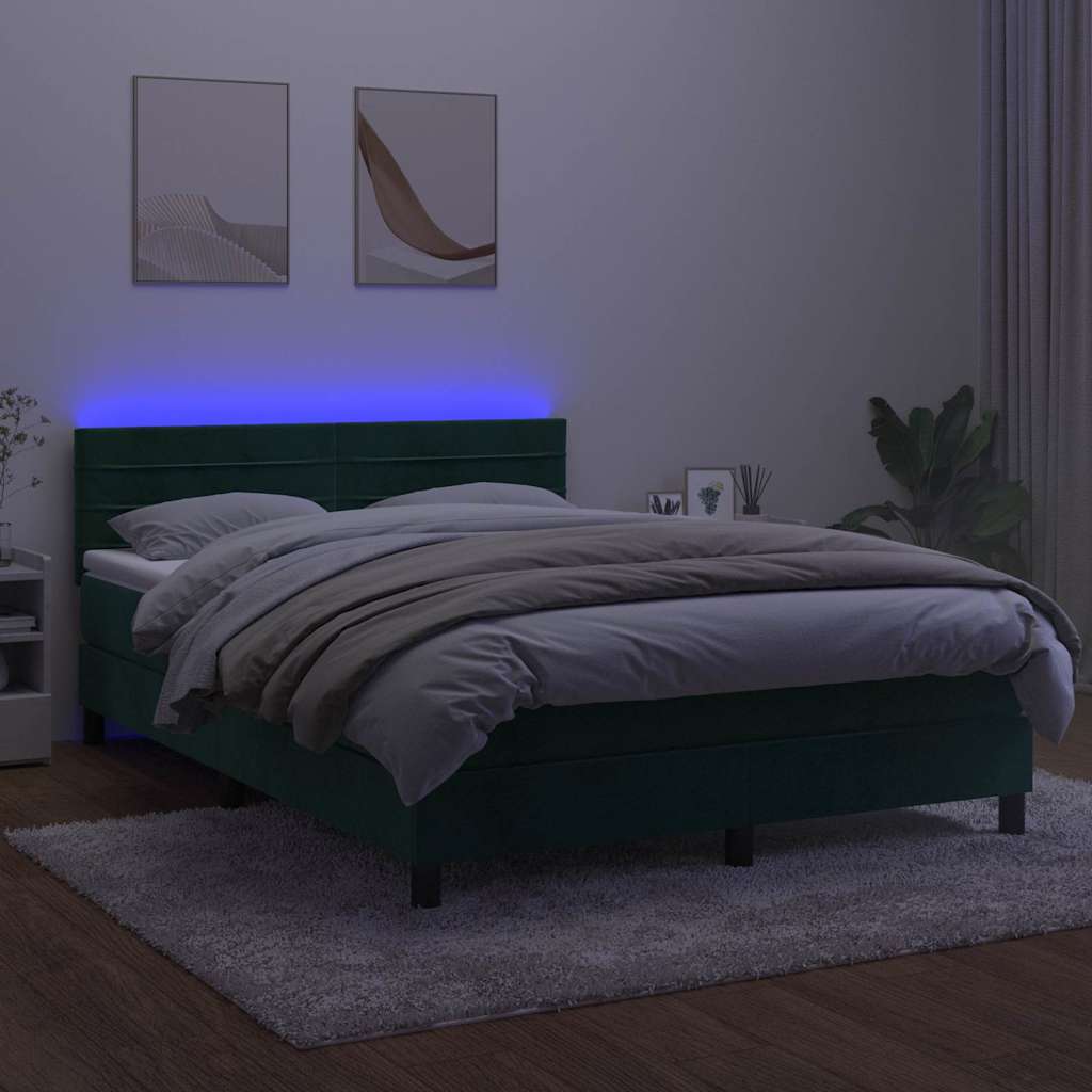 Boxspring met matras en LED fluweel donkergroen 140x190 cm is nu te koop bij PeponiXL, paradijselijk wonen!