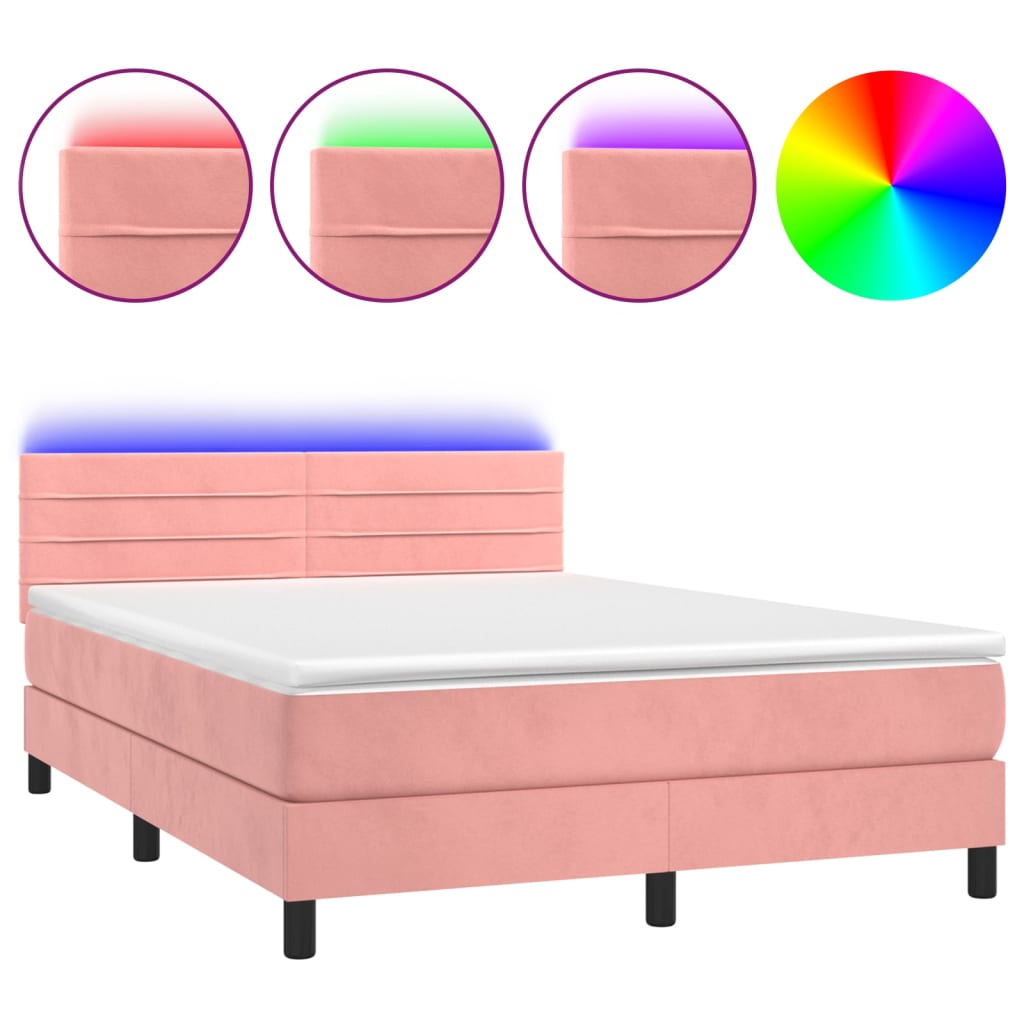Boxspring met matras en LED fluweel roze 140x190 cm is nu te koop bij PeponiXL, paradijselijk wonen!