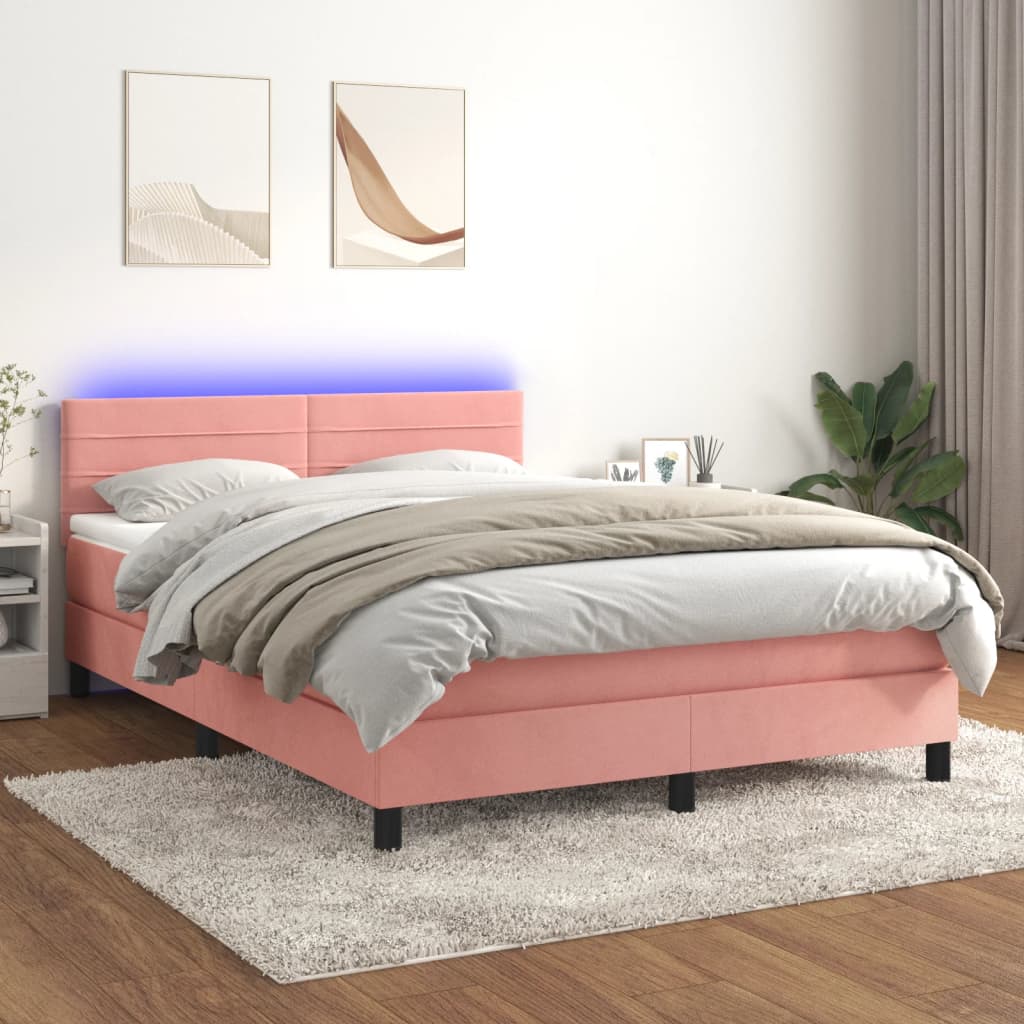 Boxspring met matras en LED fluweel roze 140x190 cm is nu te koop bij PeponiXL, paradijselijk wonen!