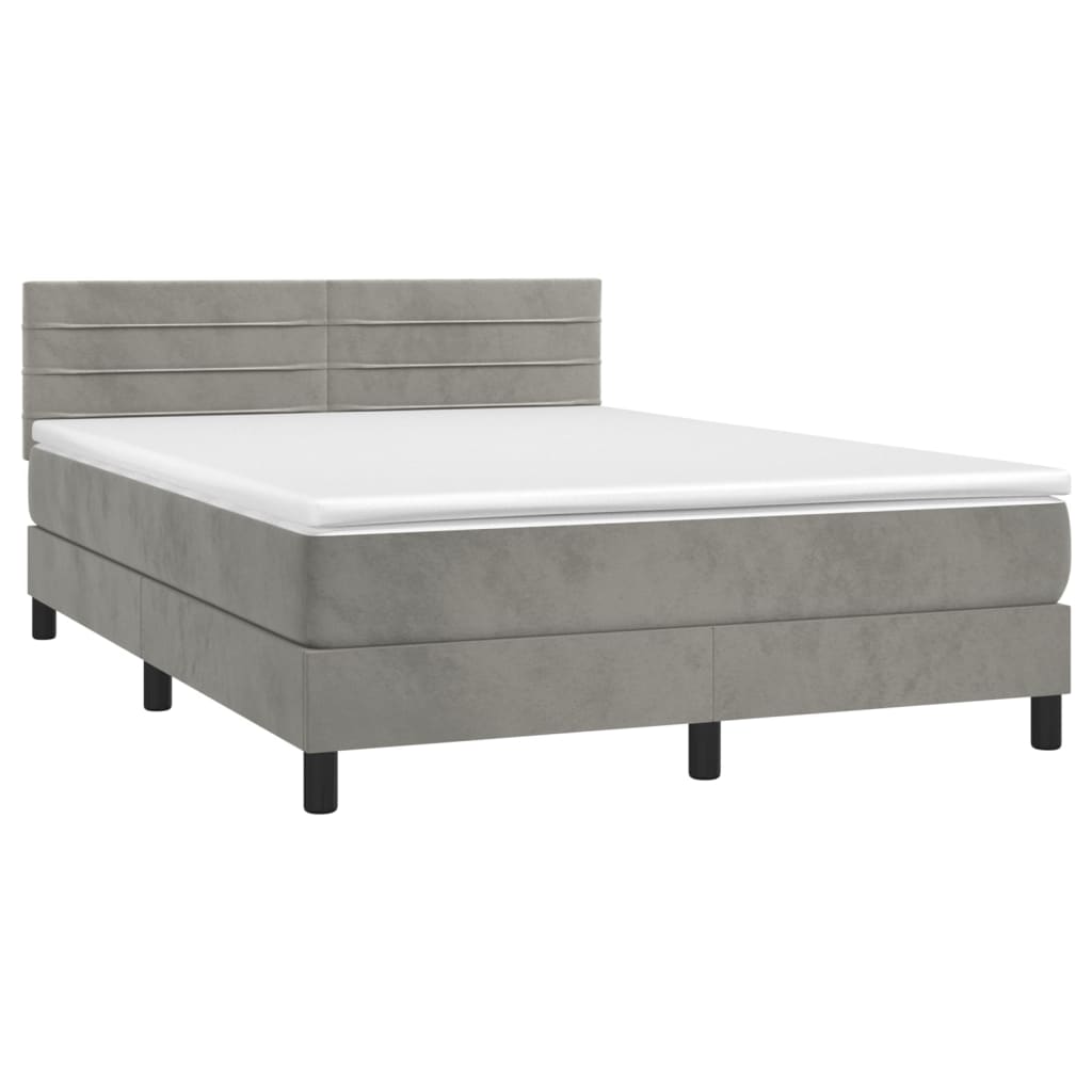 Boxspring met matras en LED fluweel lichtgrijs 140x200 cm is nu te koop bij PeponiXL, paradijselijk wonen!