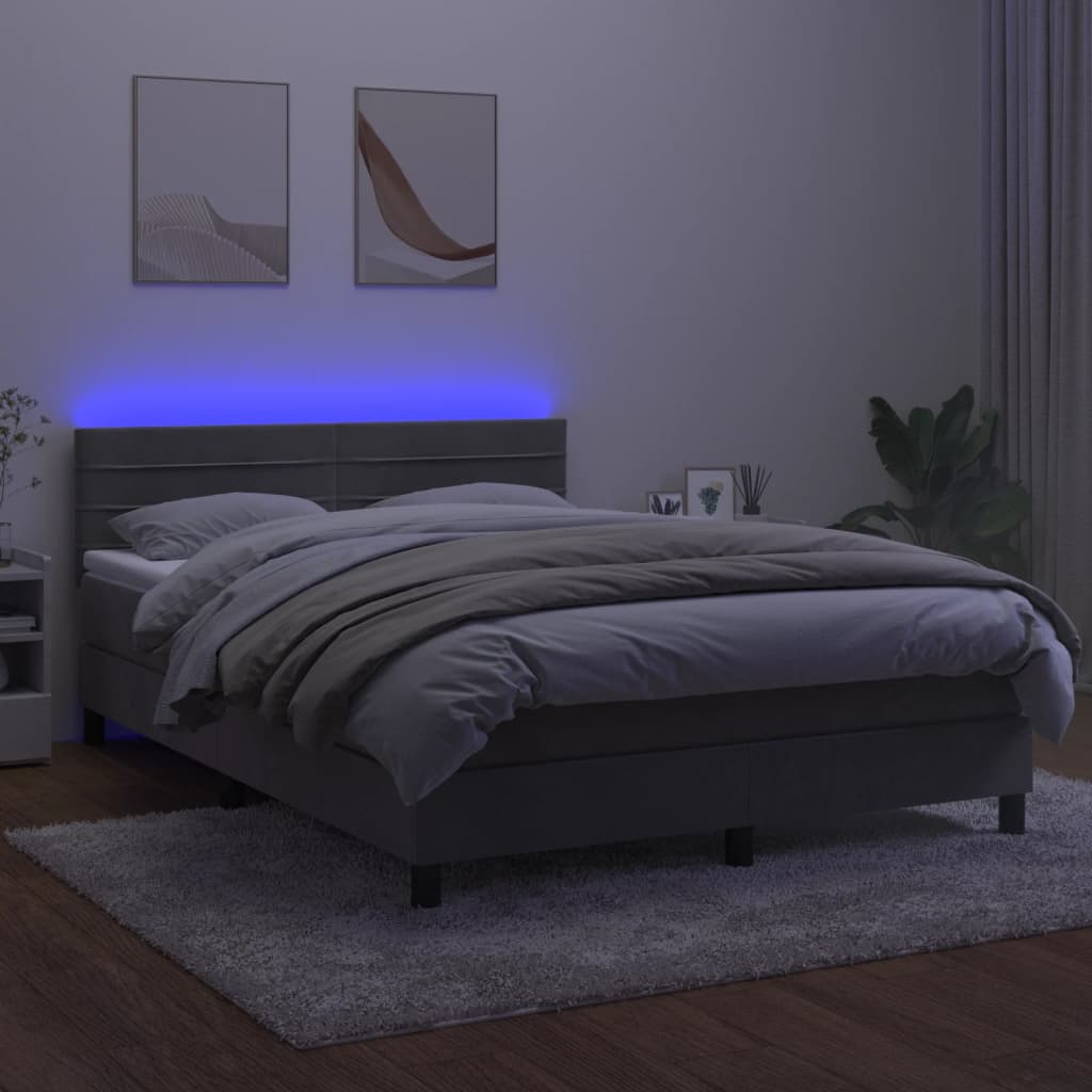 Boxspring met matras en LED fluweel lichtgrijs 140x200 cm is nu te koop bij PeponiXL, paradijselijk wonen!
