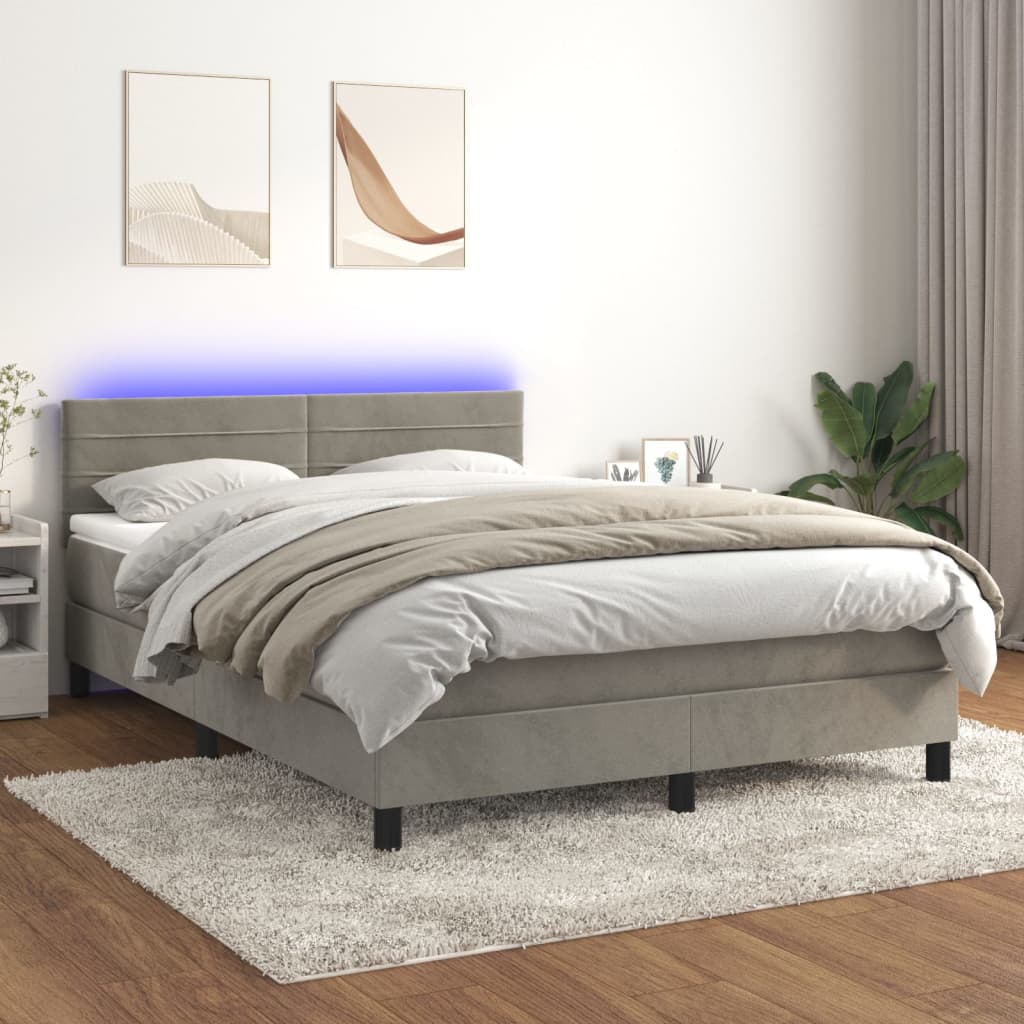 Boxspring met matras en LED fluweel lichtgrijs 140x200 cm is nu te koop bij PeponiXL, paradijselijk wonen!