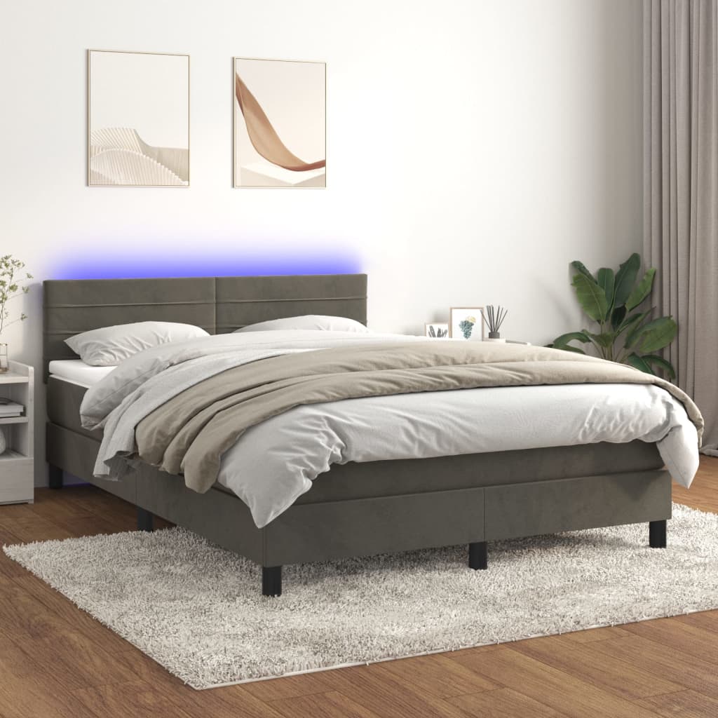 Boxspring met matras en LED fluweel donkergrijs 140x200 cm is nu te koop bij PeponiXL, paradijselijk wonen!