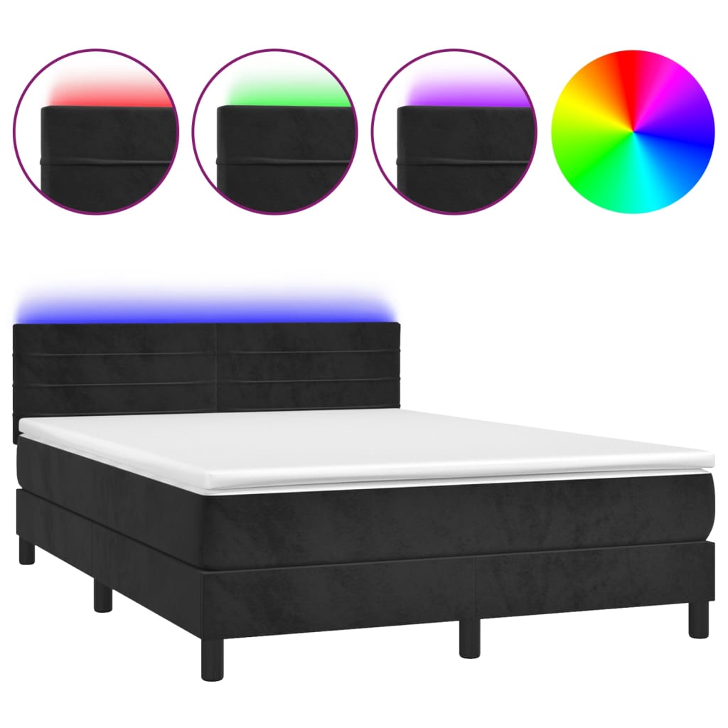 Boxspring met matras en LED fluweel zwart 140x200 cm is nu te koop bij PeponiXL, paradijselijk wonen!