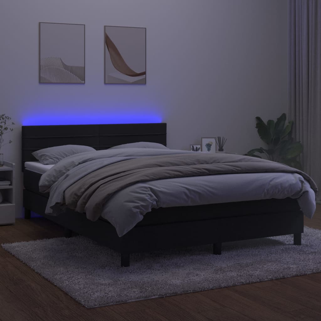 Boxspring met matras en LED fluweel zwart 140x200 cm is nu te koop bij PeponiXL, paradijselijk wonen!