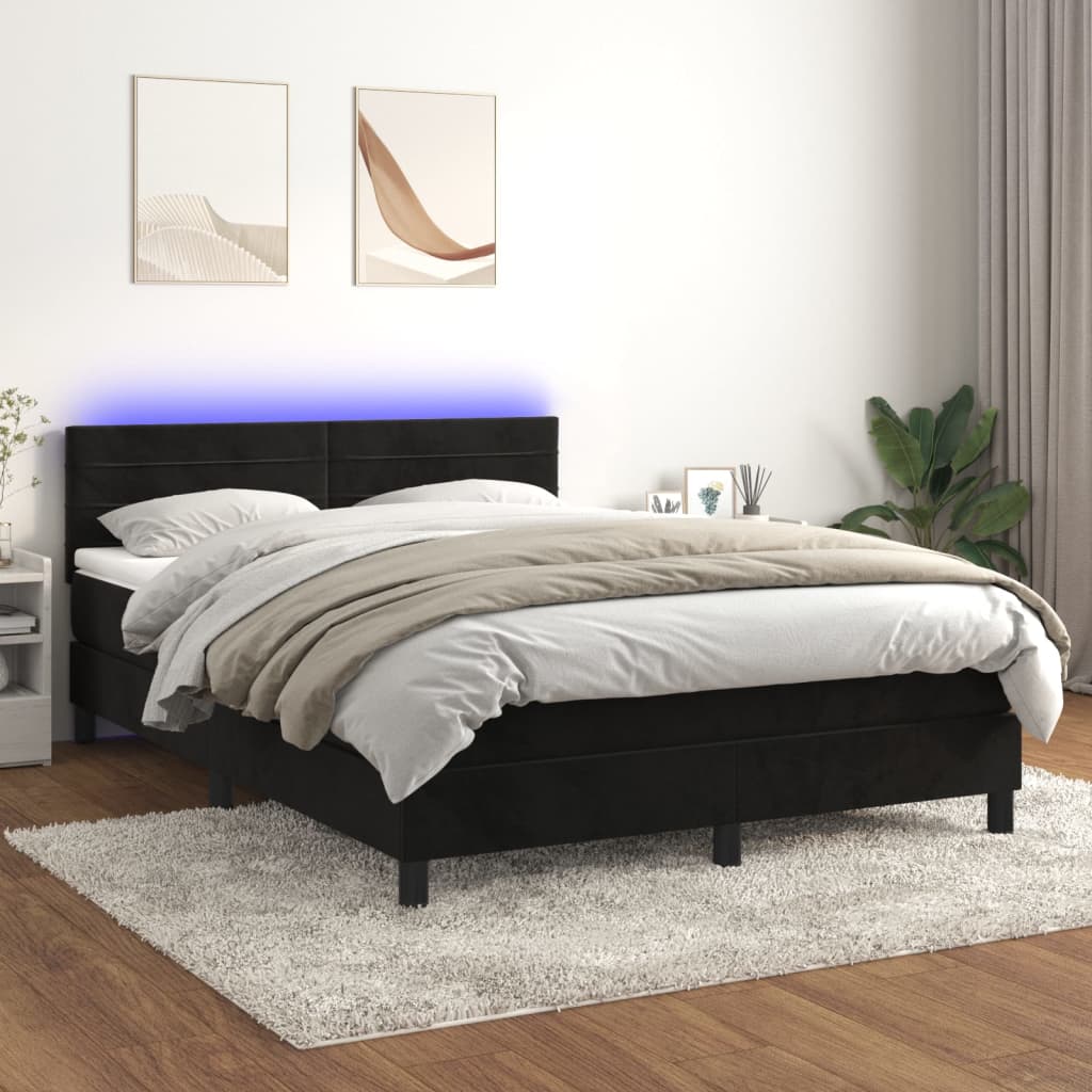 Boxspring met matras en LED fluweel zwart 140x200 cm is nu te koop bij PeponiXL, paradijselijk wonen!
