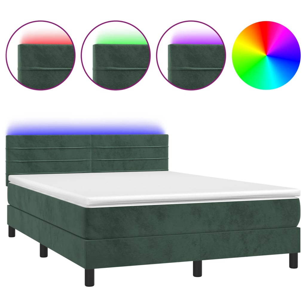 Boxspring met matras en LED fluweel donkergroen 140x200 cm is nu te koop bij PeponiXL, paradijselijk wonen!