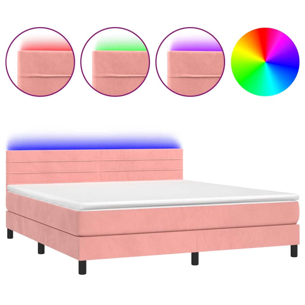 Boxspring met matras en LED fluweel roze 160x200 cm is nu te koop bij PeponiXL, paradijselijk wonen!