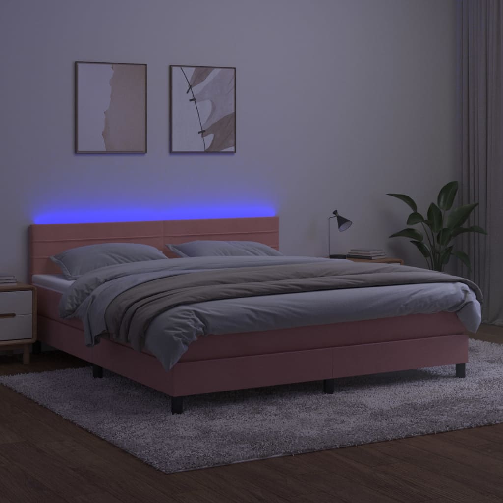 Boxspring met matras en LED fluweel roze 160x200 cm is nu te koop bij PeponiXL, paradijselijk wonen!