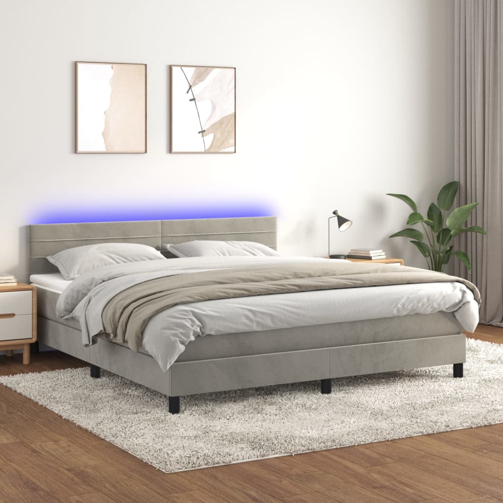 Boxspring met matras en LED fluweel lichtgrijs 180x200 cm is nu te koop bij PeponiXL, paradijselijk wonen!