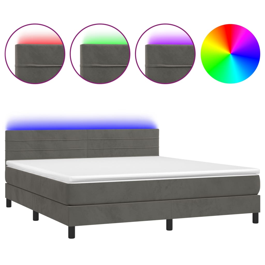 Boxspring met matras en LED fluweel donkergrijs 180x200 cm is nu te koop bij PeponiXL, paradijselijk wonen!