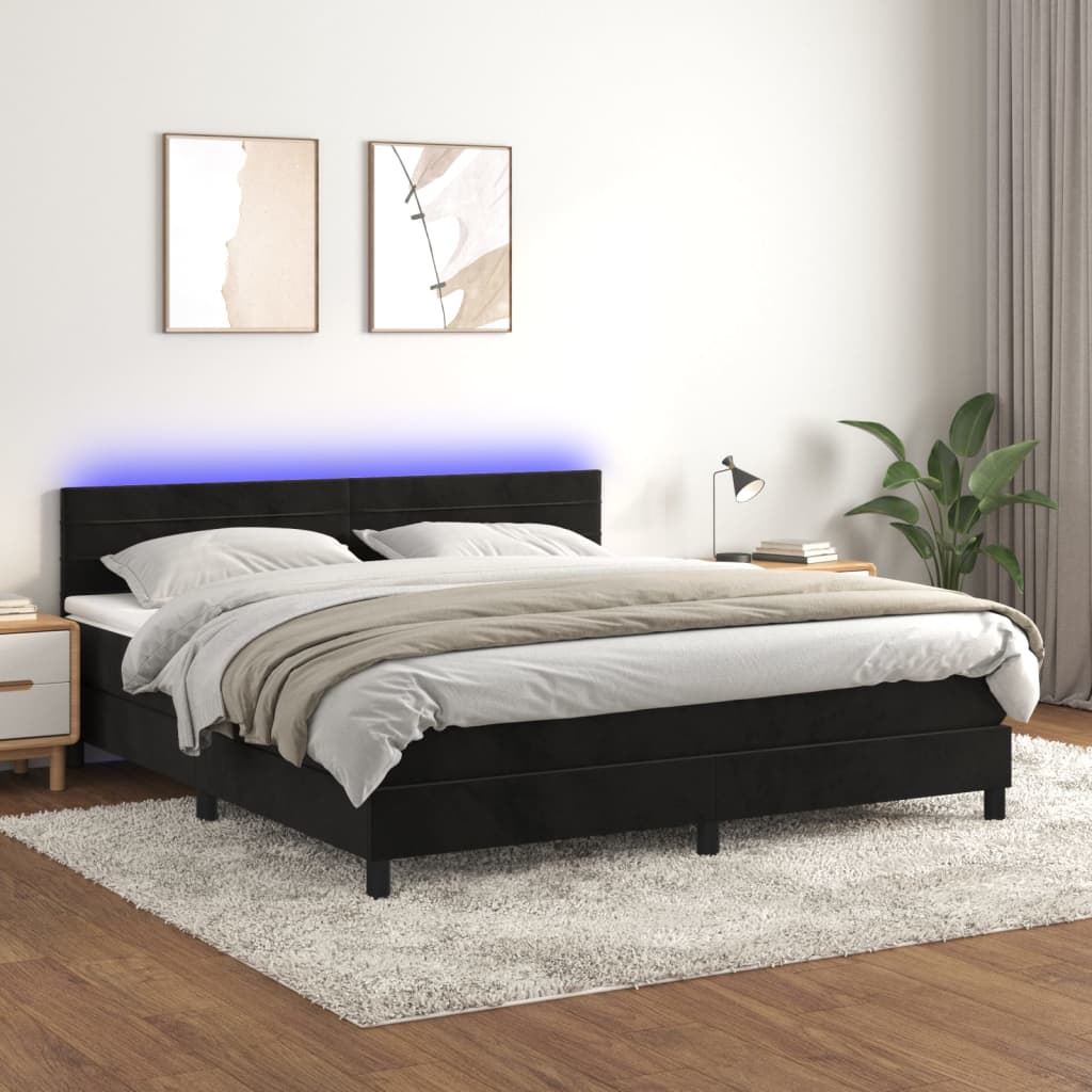 Boxspring met matras en LED fluweel zwart 180x200 cm is nu te koop bij PeponiXL, paradijselijk wonen!
