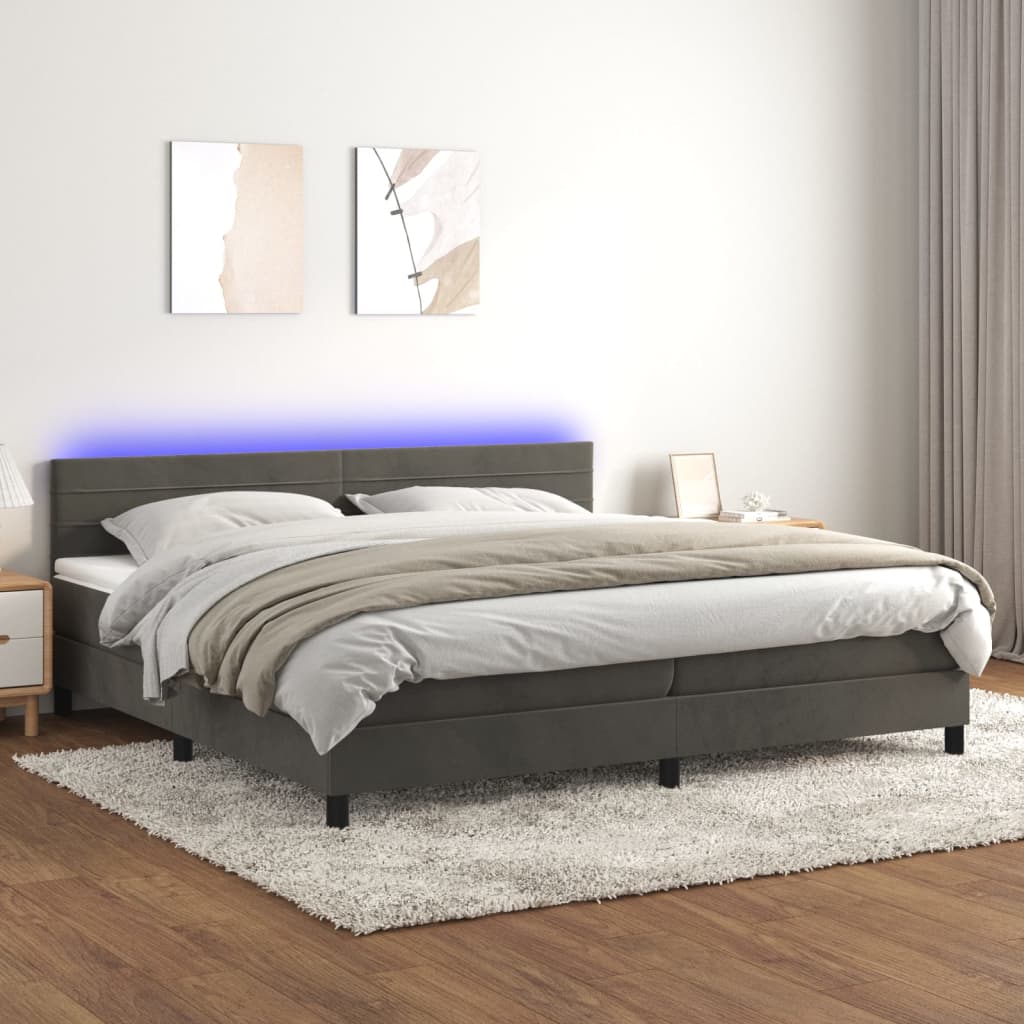 Boxspring met matras en LED fluweel donkergrijs 200x200 cm is nu te koop bij PeponiXL, paradijselijk wonen!