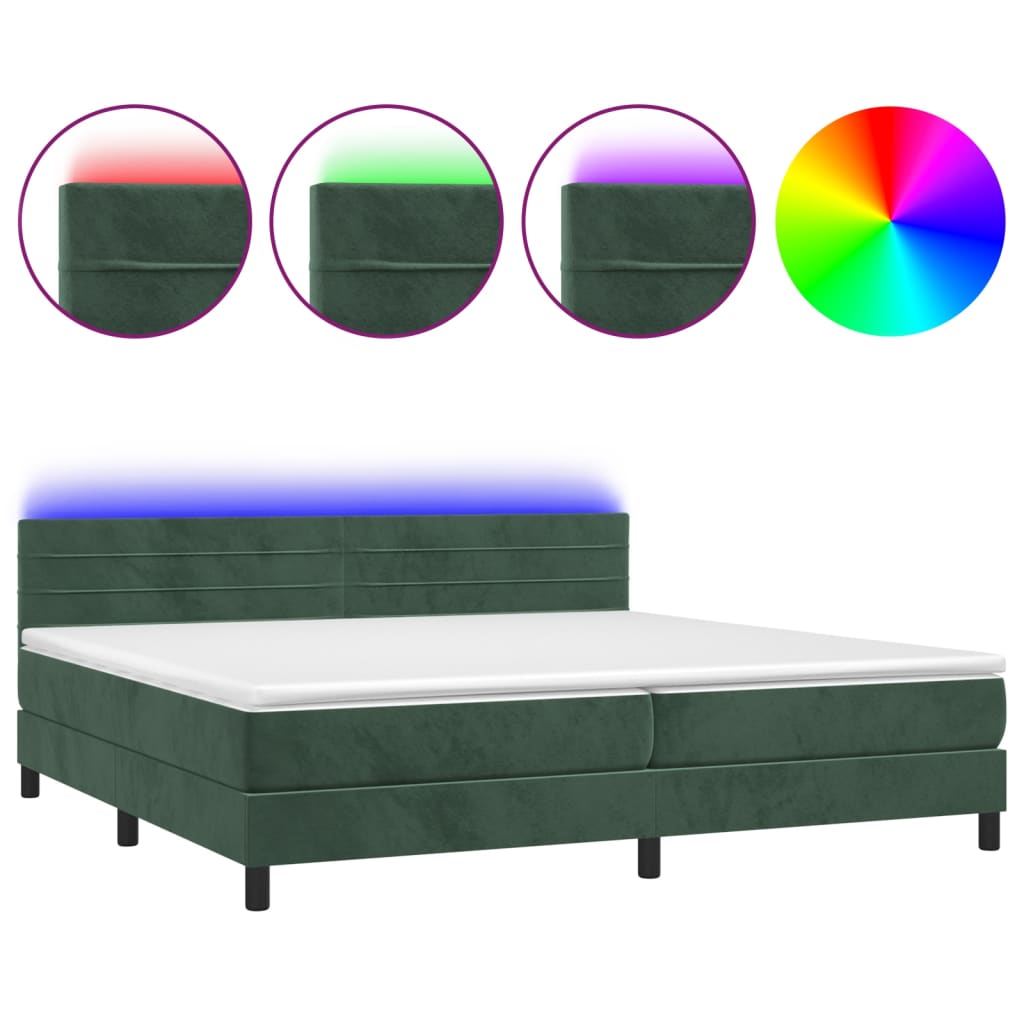 Boxspring met matras en LED fluweel donkergroen 200x200 cm is nu te koop bij PeponiXL, paradijselijk wonen!