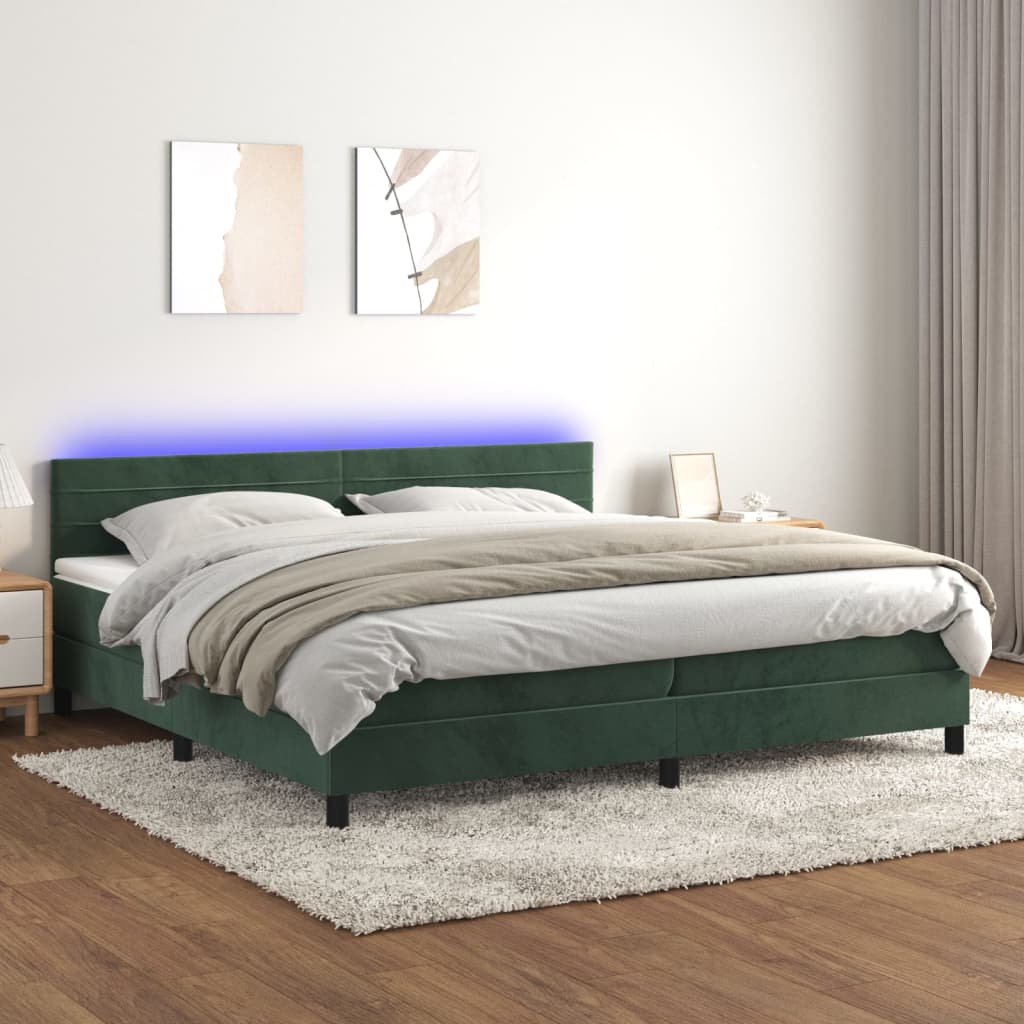 Boxspring met matras en LED fluweel donkergroen 200x200 cm is nu te koop bij PeponiXL, paradijselijk wonen!