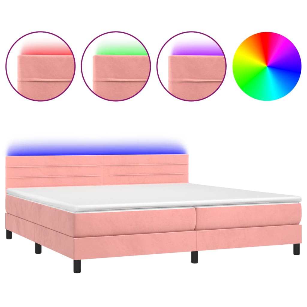Boxspring met matras en LED fluweel roze 200x200 cm is nu te koop bij PeponiXL, paradijselijk wonen!