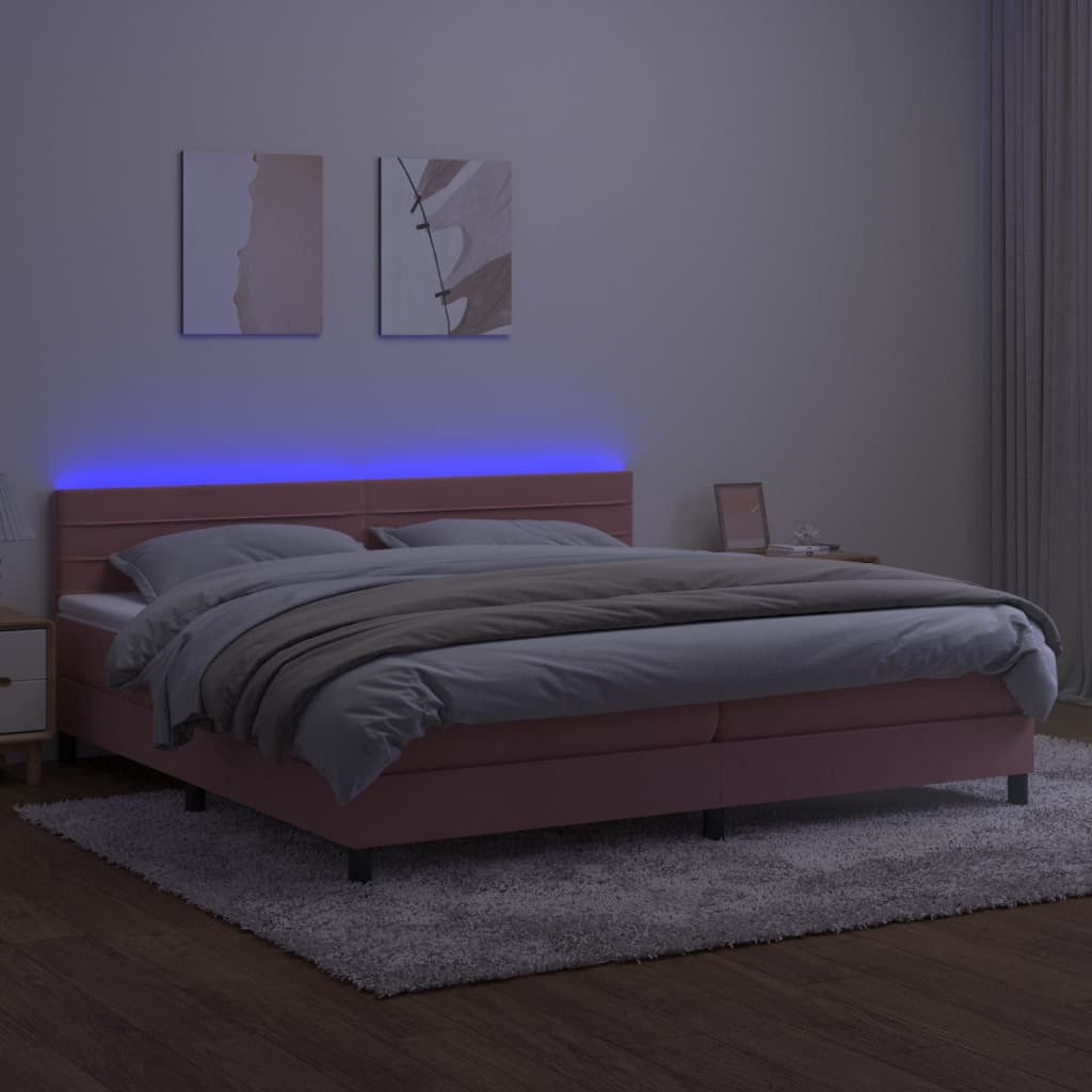 Boxspring met matras en LED fluweel roze 200x200 cm is nu te koop bij PeponiXL, paradijselijk wonen!