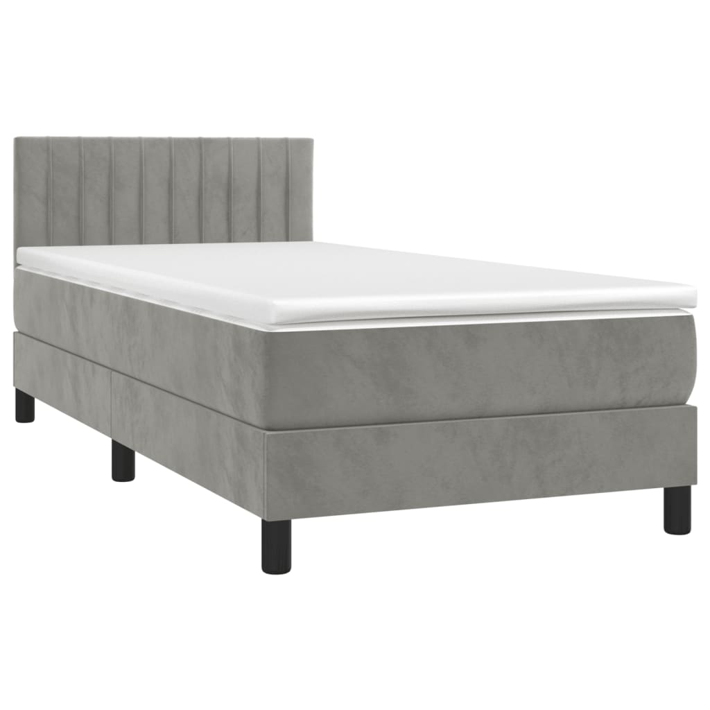 Boxspring met matras en LED fluweel lichtgrijs 80x200 cm is nu te koop bij PeponiXL, paradijselijk wonen!