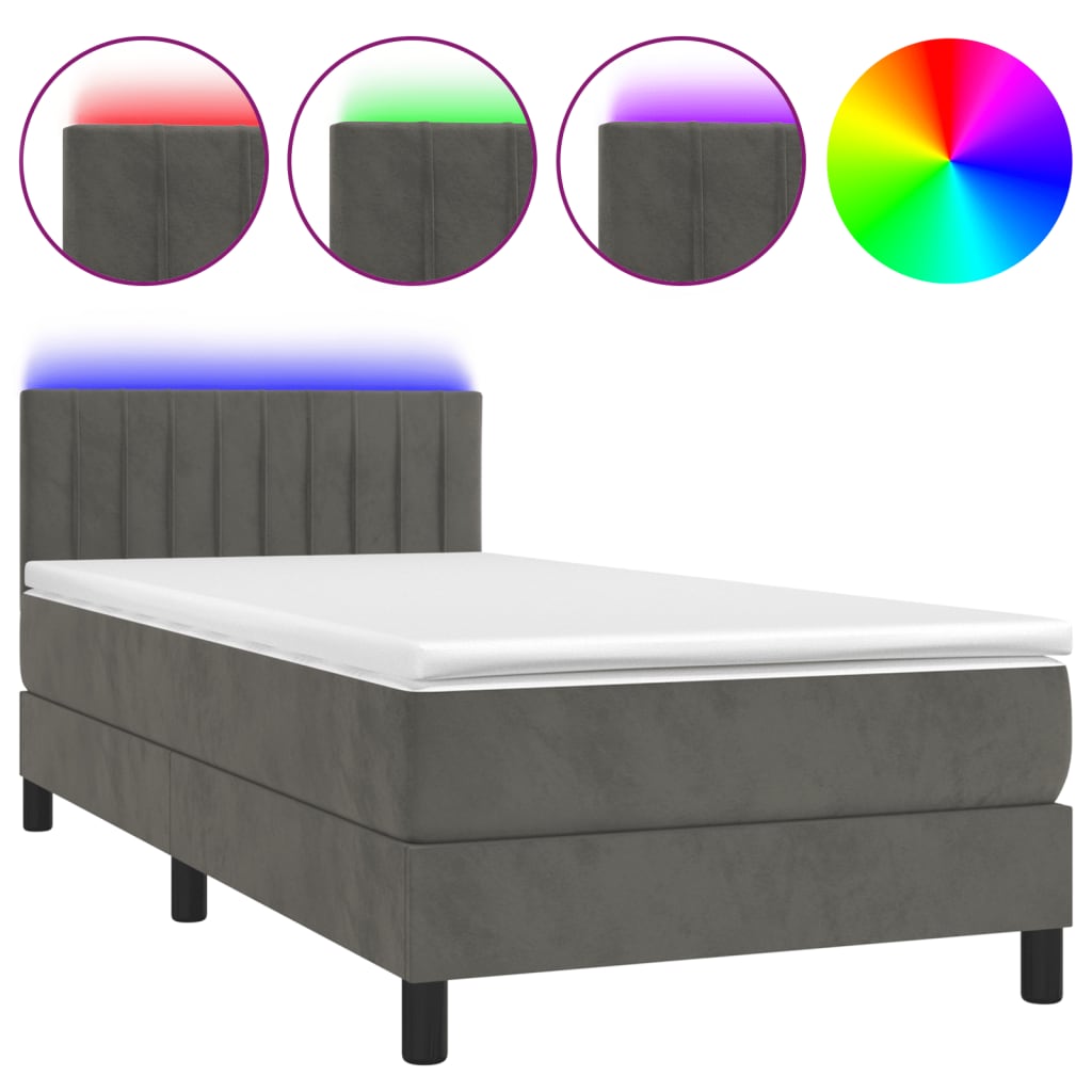 Boxspring met matras en LED fluweel donkergrijs 80x200 cm is nu te koop bij PeponiXL, paradijselijk wonen!