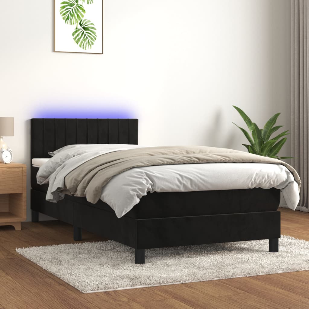Boxspring met matras en LED fluweel zwart 80x200 cm is nu te koop bij PeponiXL, paradijselijk wonen!