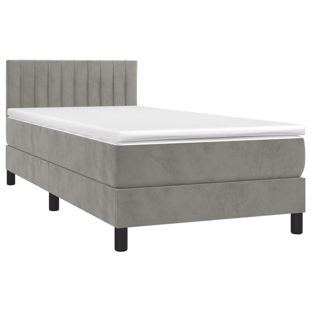 Boxspring met matras en LED fluweel lichtgrijs 90x190 cm is nu te koop bij PeponiXL, paradijselijk wonen!
