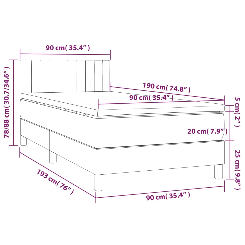 Boxspring met matras en LED fluweel lichtgrijs 90x190 cm is nu te koop bij PeponiXL, paradijselijk wonen!