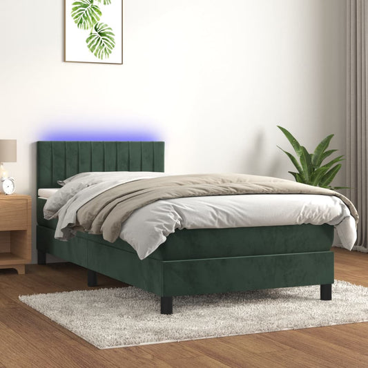Boxspring met matras en LED fluweel donkergroen 90x190 cm is nu te koop bij PeponiXL, paradijselijk wonen!