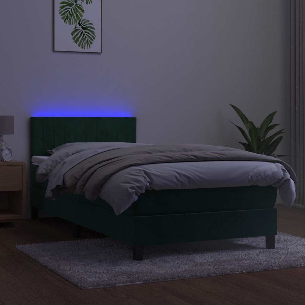 Boxspring met matras en LED fluweel donkergroen 90x200 cm is nu te koop bij PeponiXL, paradijselijk wonen!