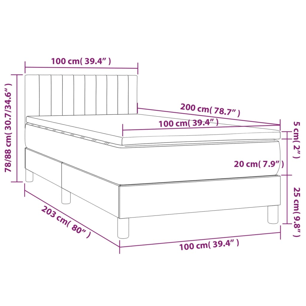 Boxspring met matras en LED fluweel donkergrijs 100x200 cm is nu te koop bij PeponiXL, paradijselijk wonen!