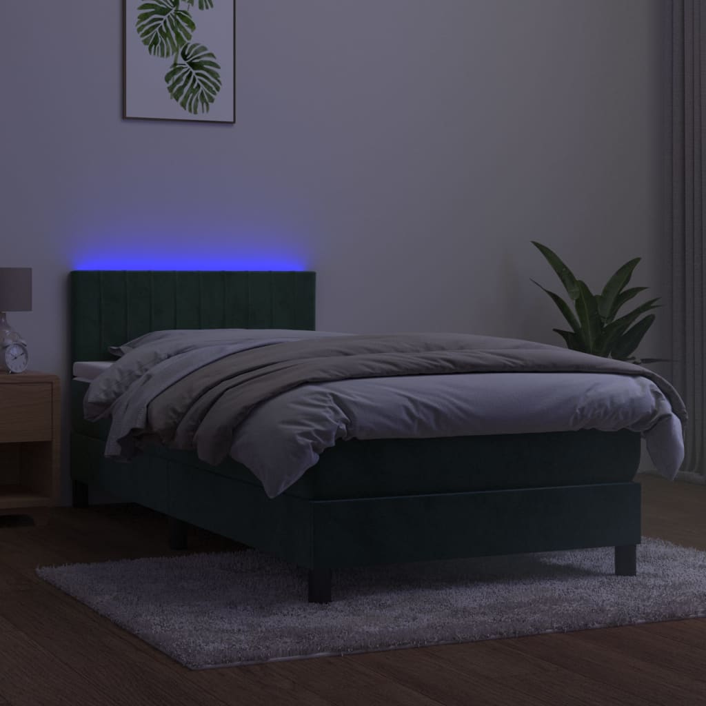Boxspring met matras en LED fluweel donkergroen 100x200 cm is nu te koop bij PeponiXL, paradijselijk wonen!