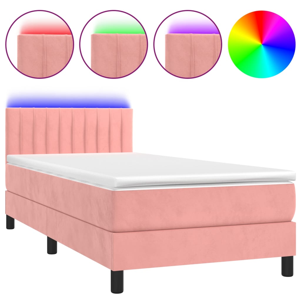 Boxspring met matras en LED fluweel roze 100x200 cm is nu te koop bij PeponiXL, paradijselijk wonen!