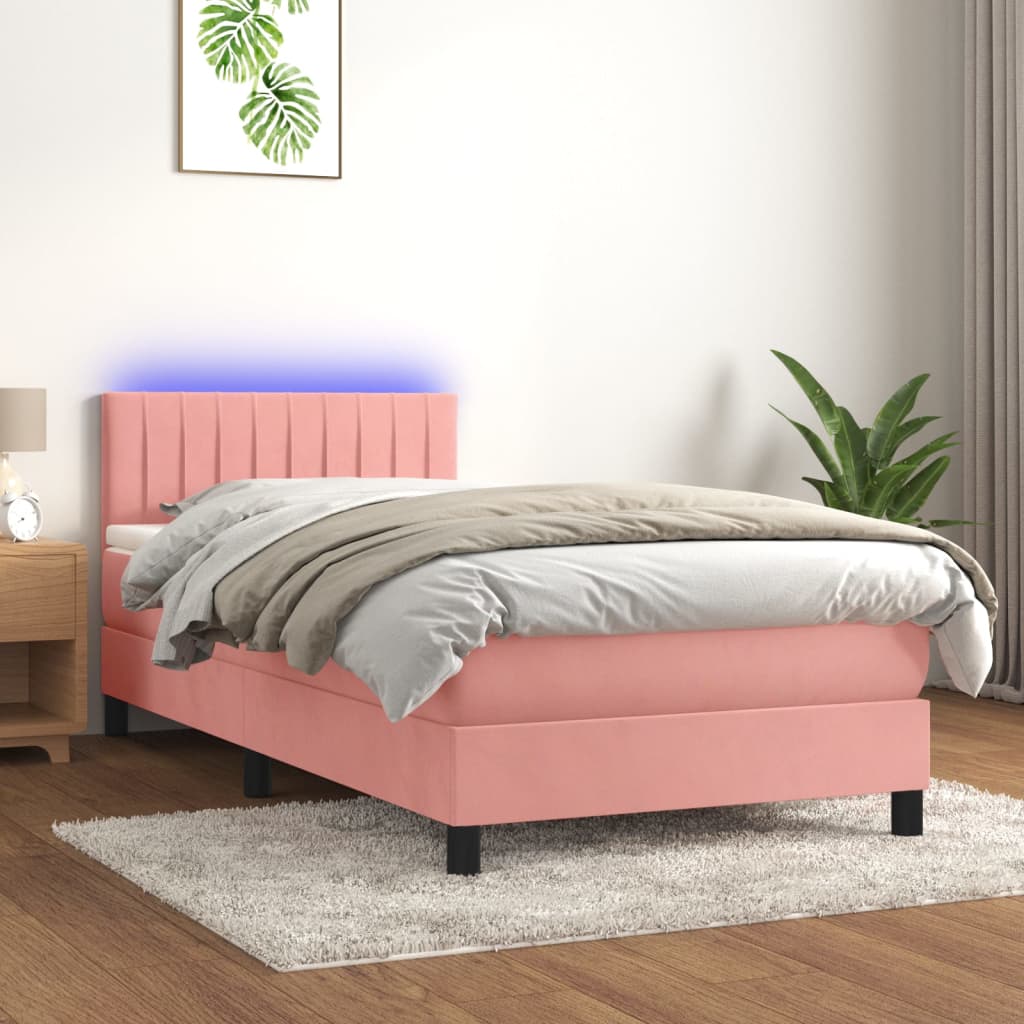 Boxspring met matras en LED fluweel roze 100x200 cm is nu te koop bij PeponiXL, paradijselijk wonen!