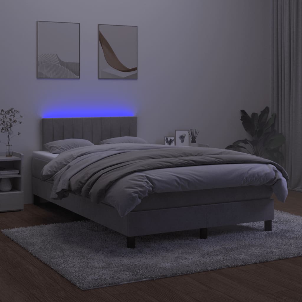 Boxspring met matras en LED fluweel lichtgrijs 120x200 cm is nu te koop bij PeponiXL, paradijselijk wonen!