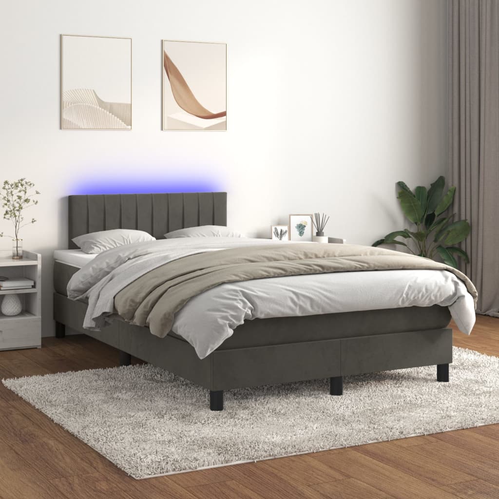 Boxspring met matras en LED fluweel donkergrijs 120x200 cm is nu te koop bij PeponiXL, paradijselijk wonen!