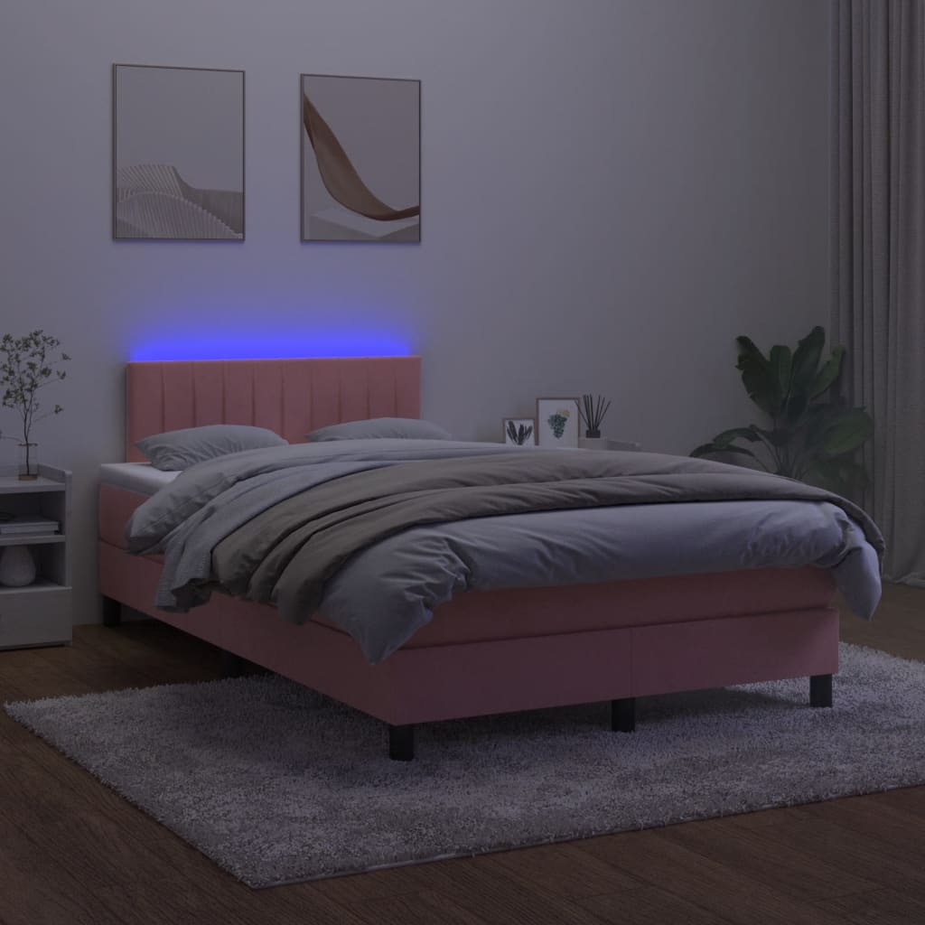 Boxspring met matras en LED fluweel roze 120x200 cm is nu te koop bij PeponiXL, paradijselijk wonen!