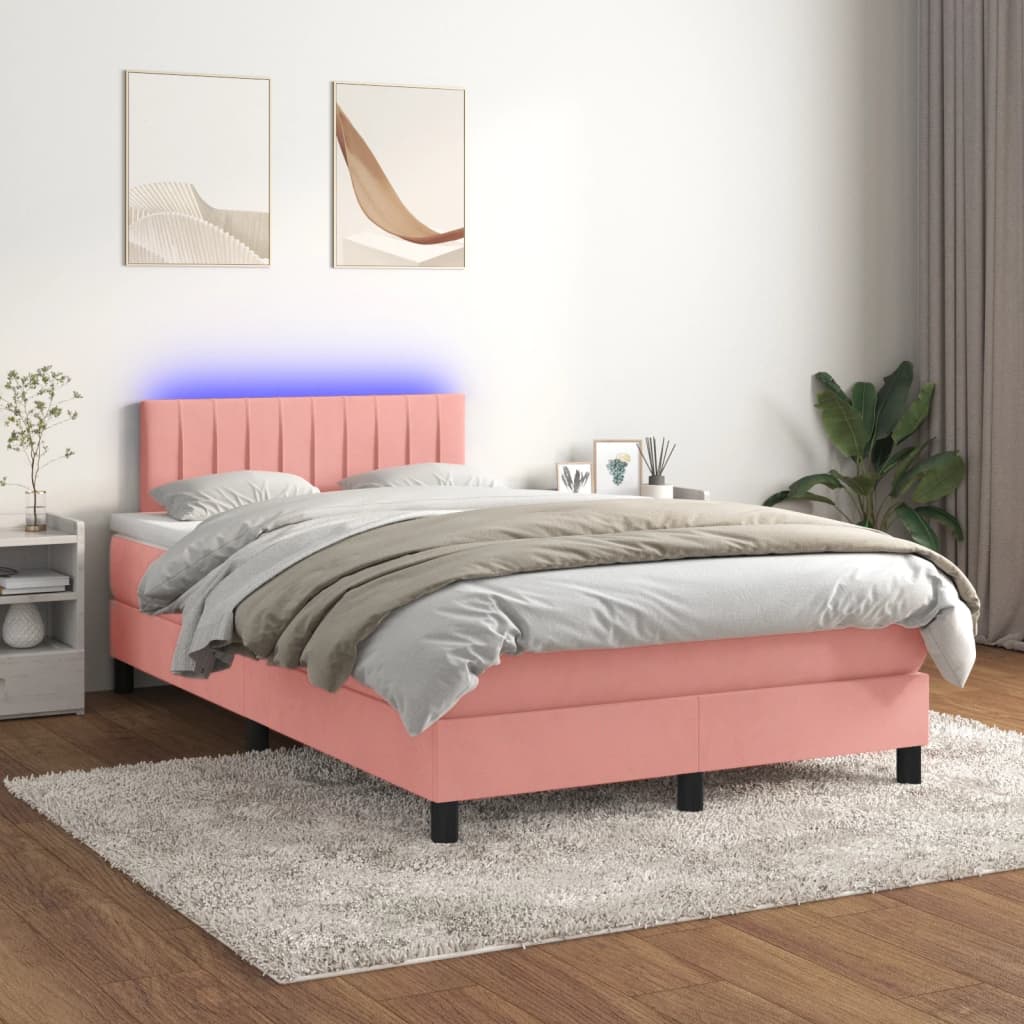 Boxspring met matras en LED fluweel roze 120x200 cm is nu te koop bij PeponiXL, paradijselijk wonen!
