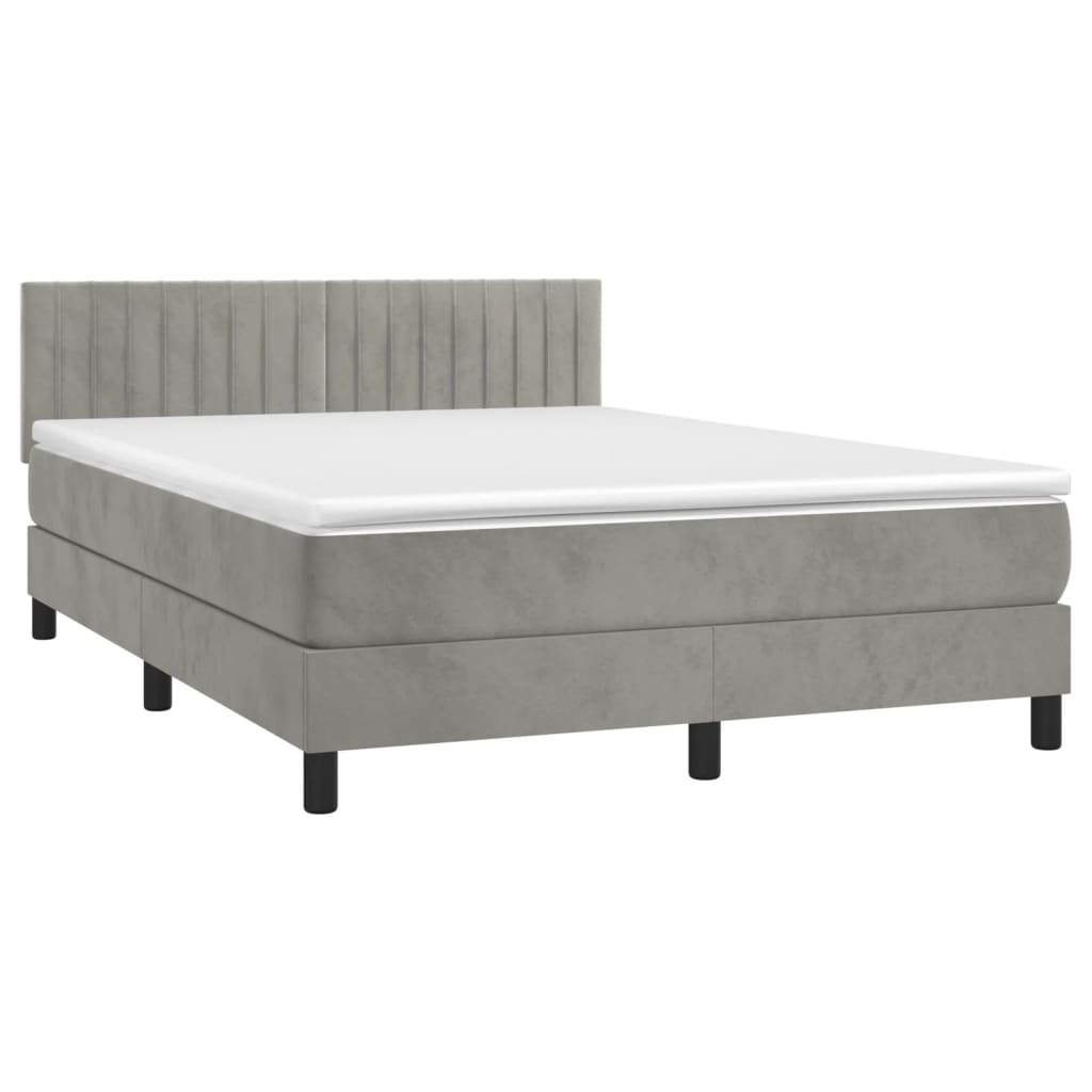 Boxspring met matras en LED fluweel lichtgrijs 140x190 cm is nu te koop bij PeponiXL, paradijselijk wonen!