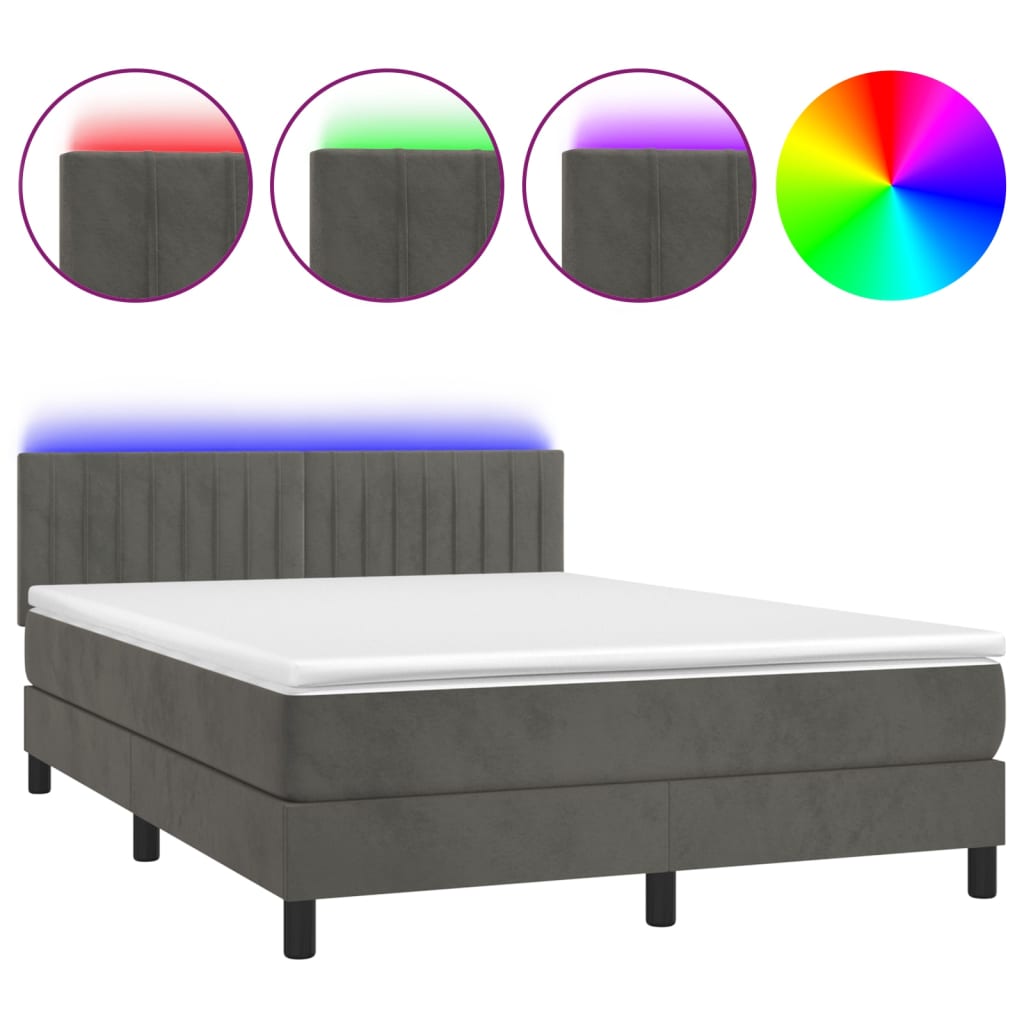Boxspring met matras en LED fluweel donkergrijs 140x190 cm is nu te koop bij PeponiXL, paradijselijk wonen!
