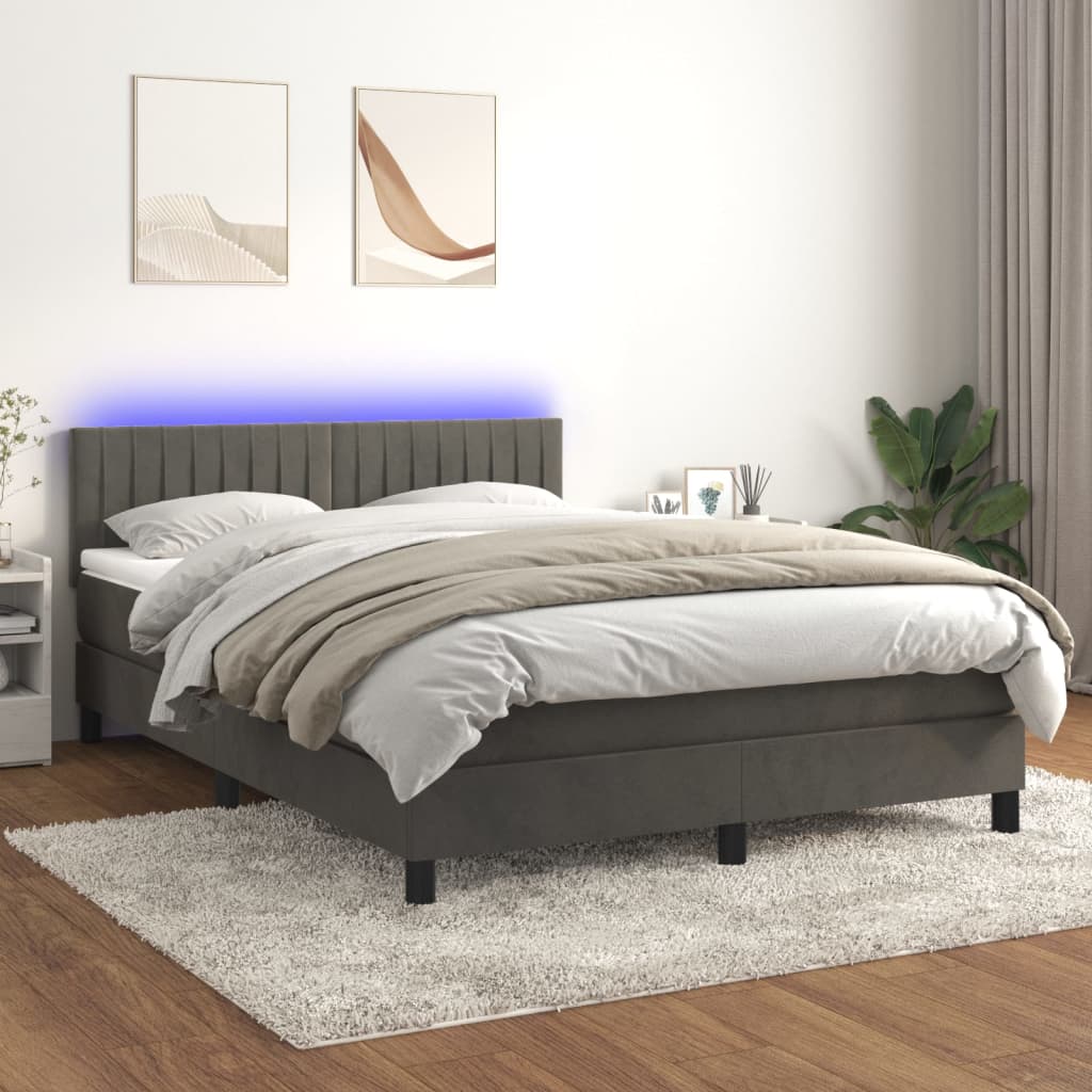 Boxspring met matras en LED fluweel donkergrijs 140x190 cm is nu te koop bij PeponiXL, paradijselijk wonen!