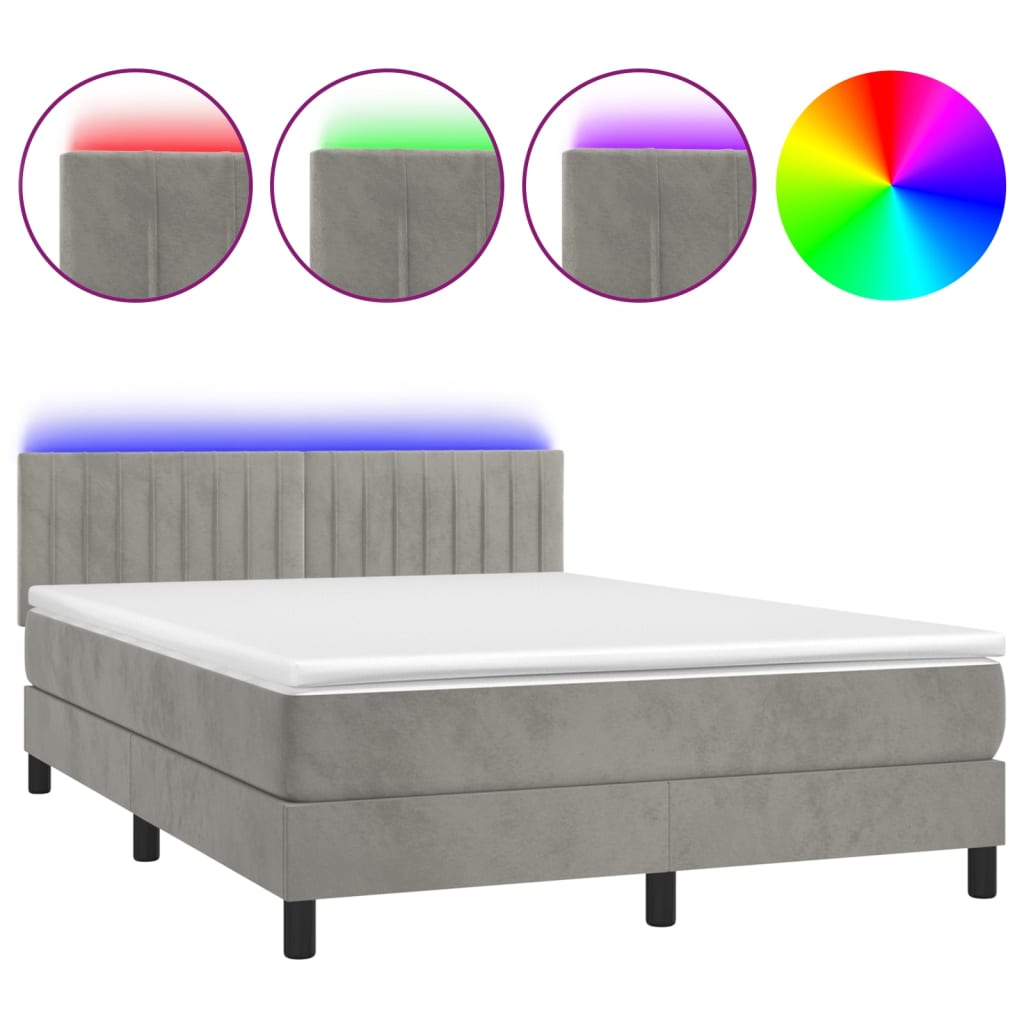 Boxspring met matras en LED fluweel lichtgrijs 140x200 cm is nu te koop bij PeponiXL, paradijselijk wonen!