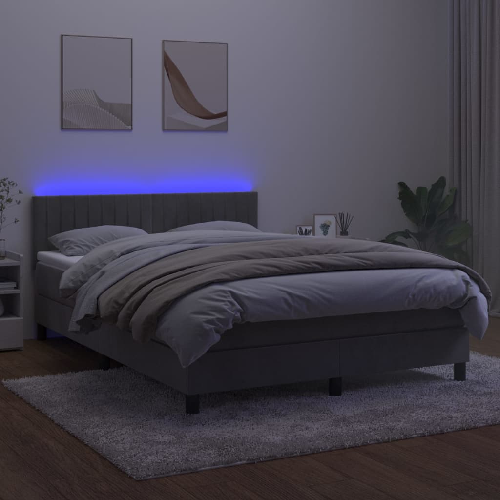 Boxspring met matras en LED fluweel lichtgrijs 140x200 cm is nu te koop bij PeponiXL, paradijselijk wonen!