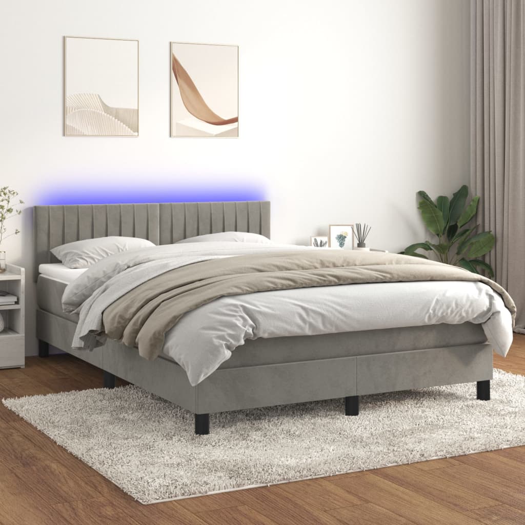 Boxspring met matras en LED fluweel lichtgrijs 140x200 cm is nu te koop bij PeponiXL, paradijselijk wonen!