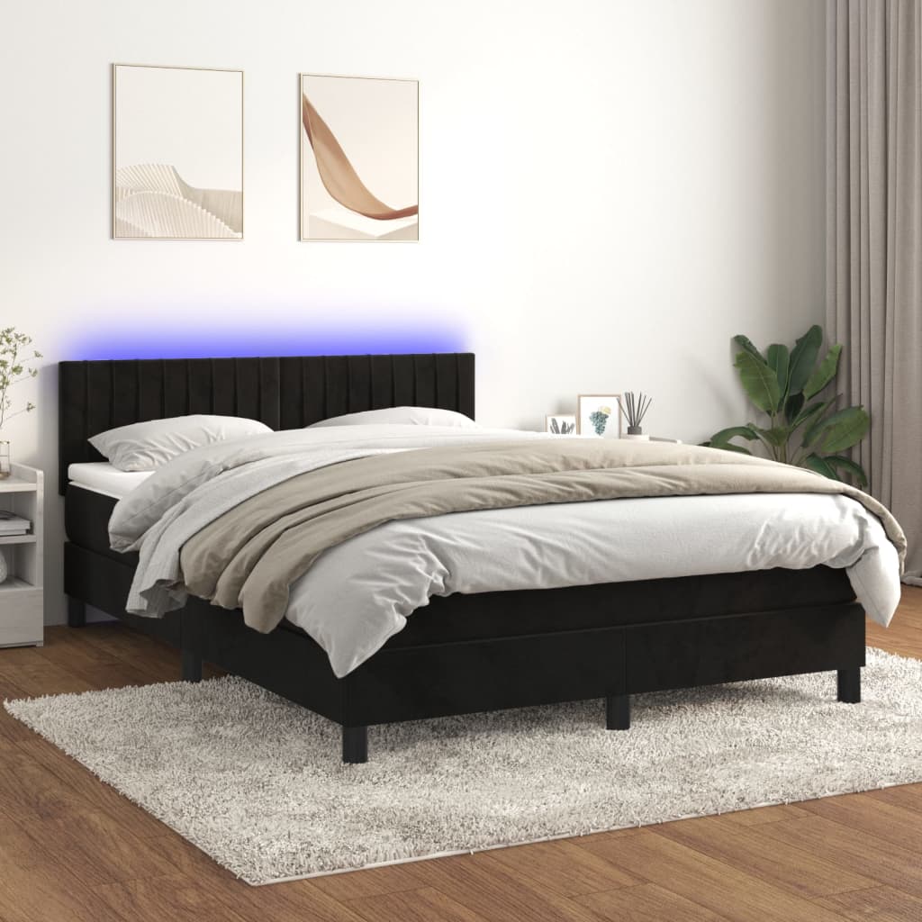 Boxspring met matras en LED fluweel zwart 140x200 cm is nu te koop bij PeponiXL, paradijselijk wonen!