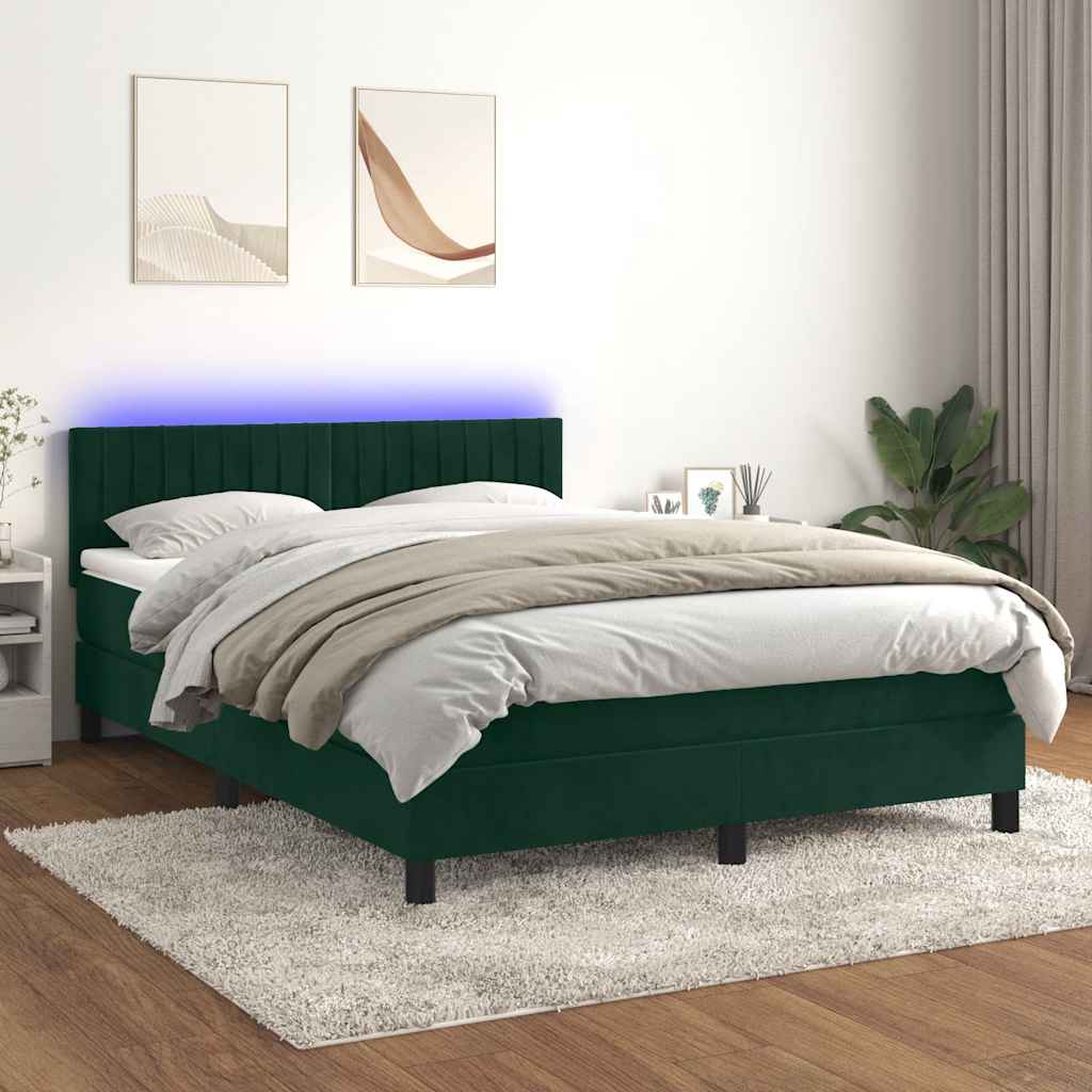 Boxspring met matras en LED fluweel donkergroen 140x200 cm is nu te koop bij PeponiXL, paradijselijk wonen!