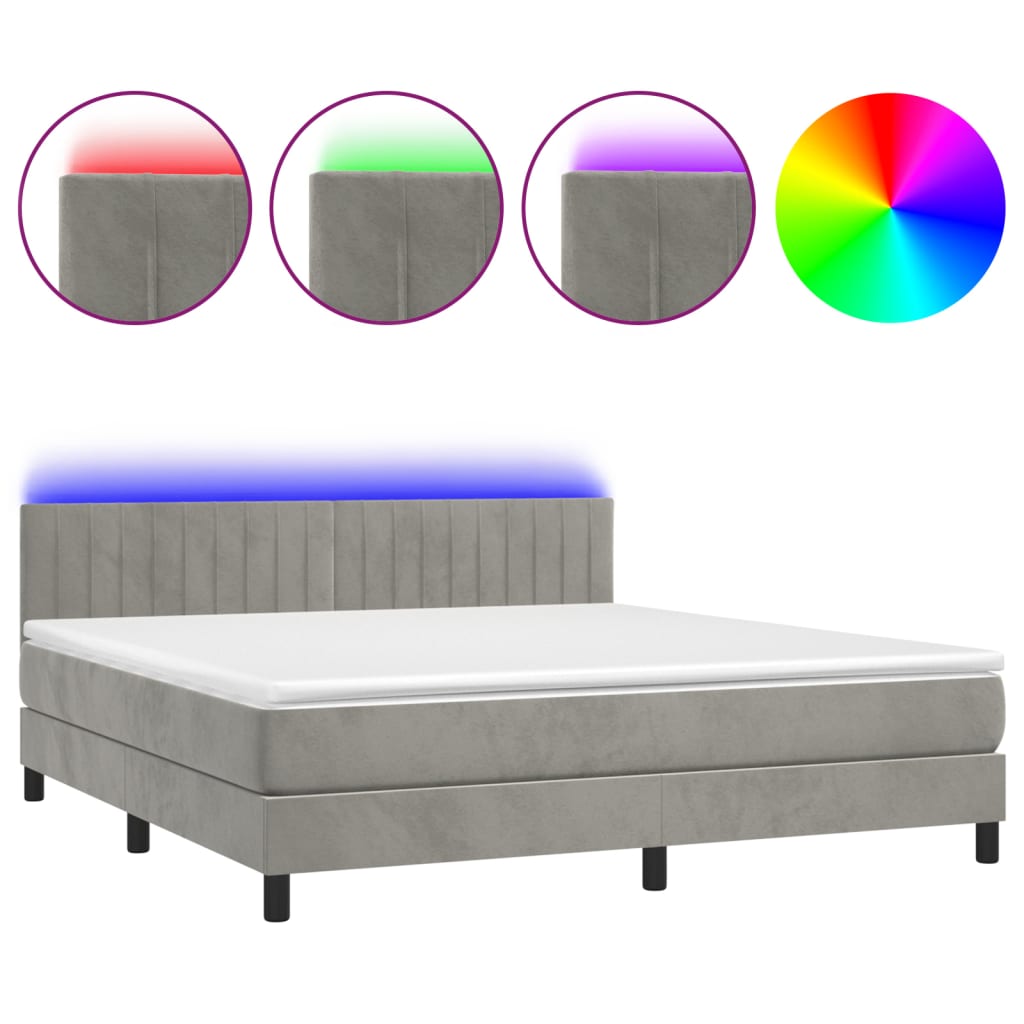 Boxspring met matras en LED fluweel lichtgrijs 160x200 cm is nu te koop bij PeponiXL, paradijselijk wonen!