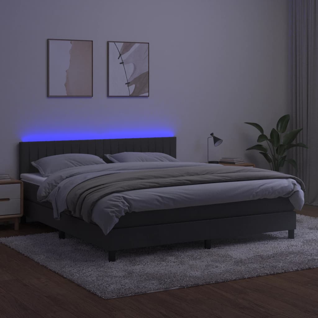 Boxspring met matras en LED fluweel donkergrijs 160x200 cm is nu te koop bij PeponiXL, paradijselijk wonen!